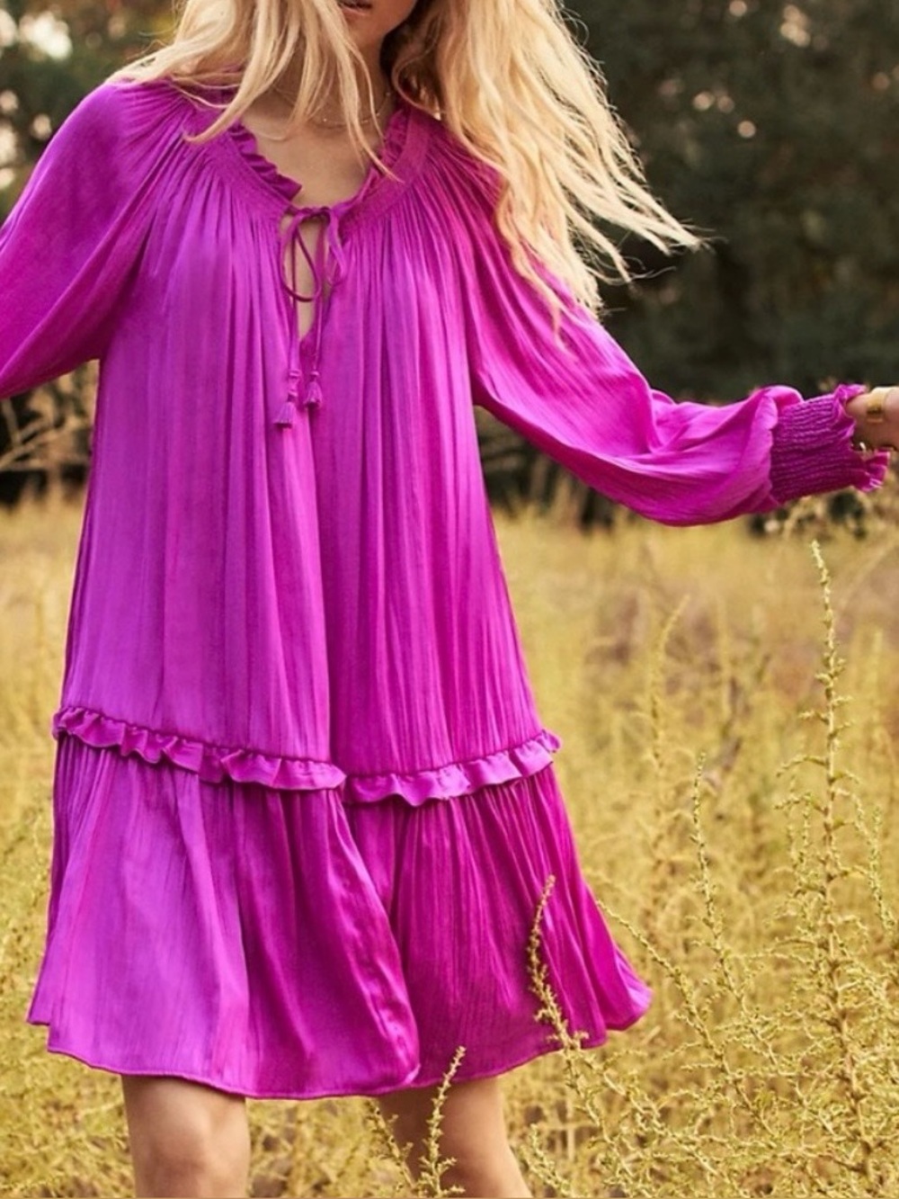 Anthropologie Giulia Hot Pink Tiered Tunic Dress. Size L